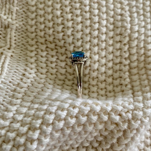 Masterpiece Sterling Silver Blue Topaz & Lab White Sapphire Halo Ring Size 7 - Picture 7 of 17